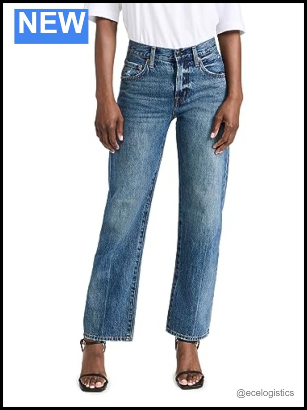 Mid-Rise Bowed Straight Leg Jeans